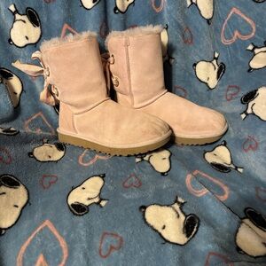 UGG Pink Suede Boots with Fur Trim